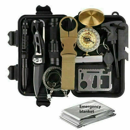 14-In-1 Outdoor Emergency Survival Kit Camping Hiking Tactical Gear Case Set Box